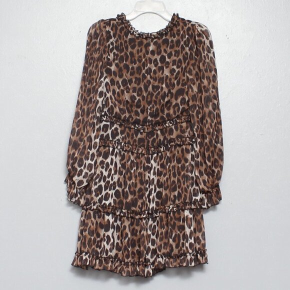 Pookie and Sebastian leopard print long sleeve ruffle dress - Picture 2 of 4
